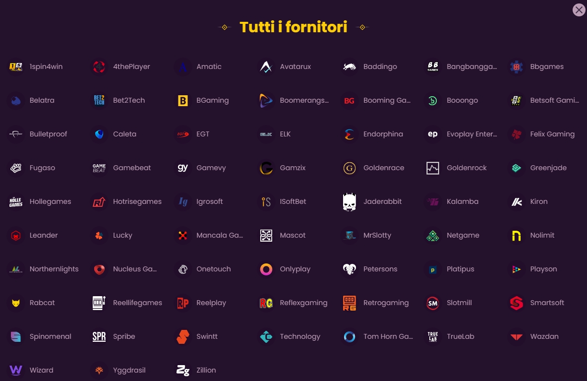 Bizzo Casino fornitori